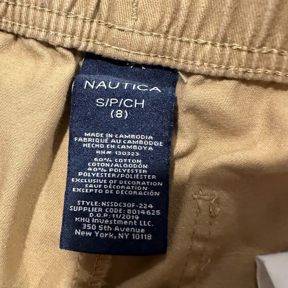 Nautica Khaki Chino Brown Shorts Pull On Drawstring Waist 8 S Small Boys